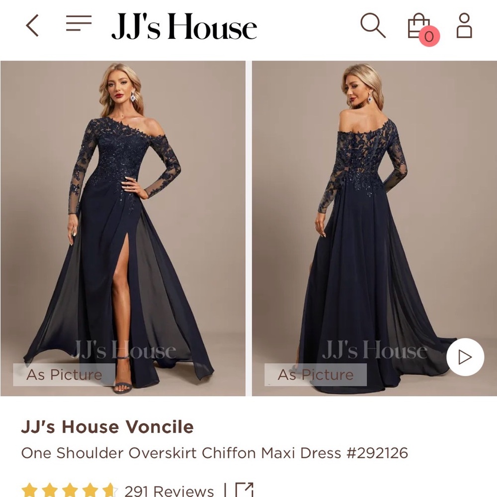 JJ's House Navy One-Shoulder Lace & Chiffon Maxi Dress